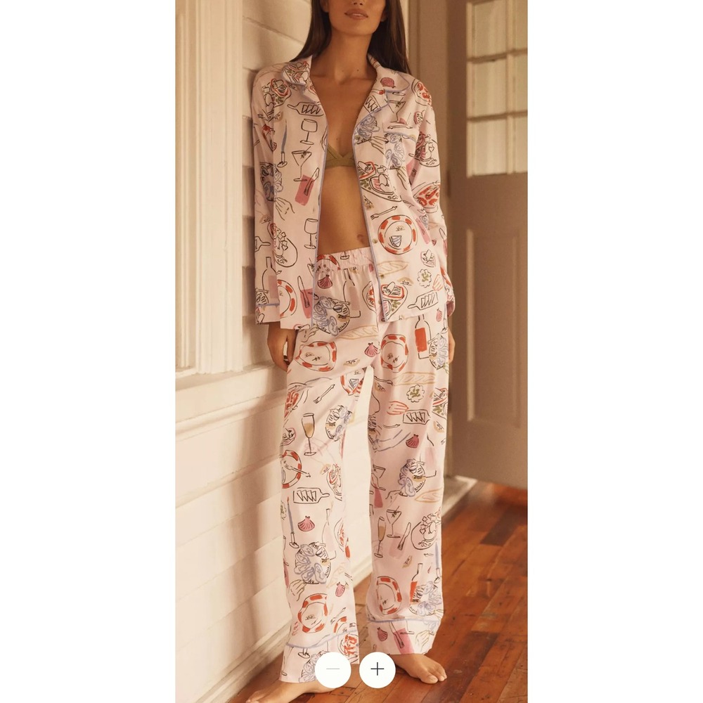 Anthropologie Lyrebird Phthalo Ruth Pajama Set Pink Dinner Party Size Small